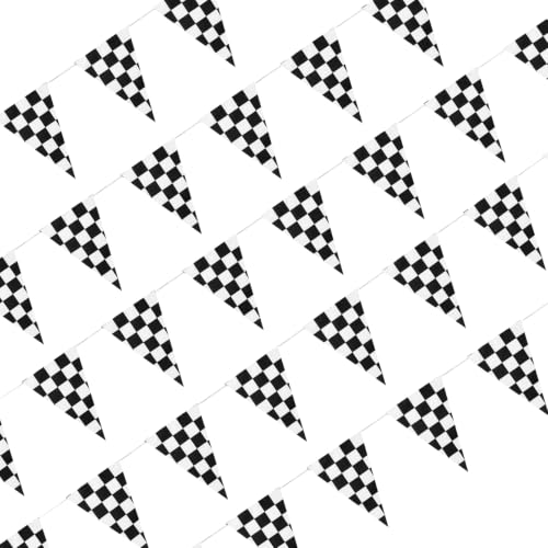 Checkered Flag Banner - 33ft Racing Pennant for Birthday Parties