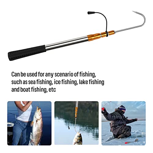 Gold Telescopic Fishing Gaff with Sharp Spear Hook – Adjustable Stainless Steel Handle