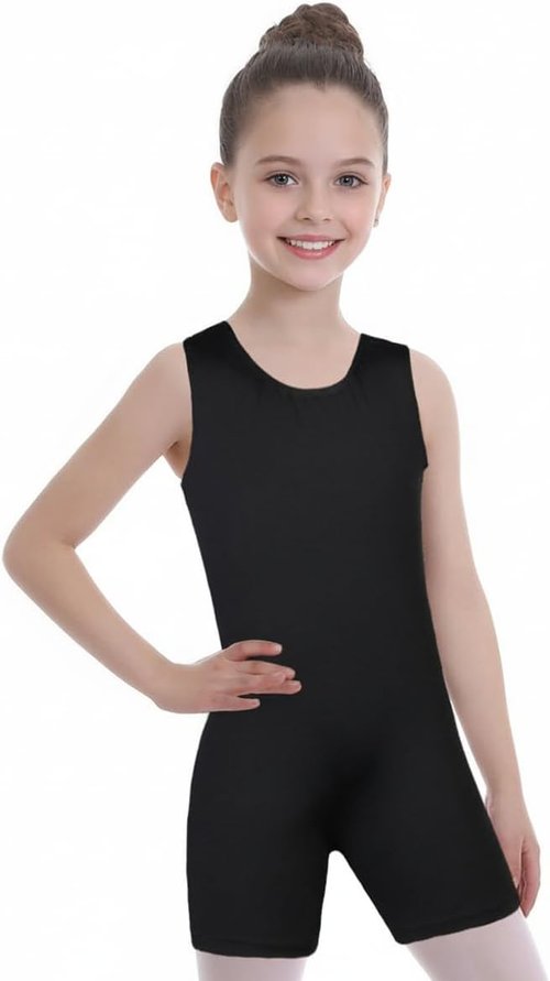 EQSJIU Gymnastics Leotards - Sparkly Toddler Tumbling Unitard with Shorts for Girls 1-10 Years