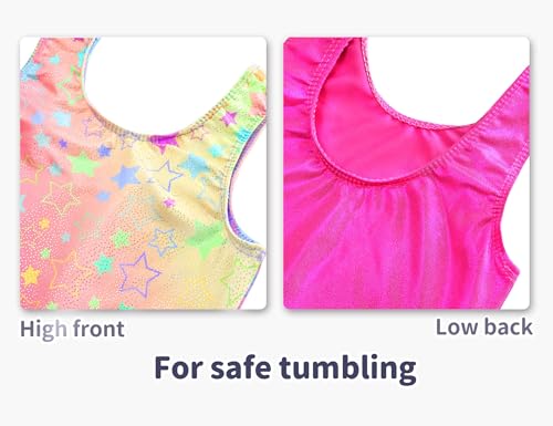 Sleeveless Sparkly Gymnastics Leotards for Girls - 4-5T Rainbow Stars & Rose Red