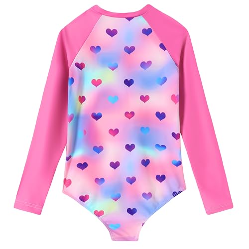 Girls Long Sleeve Rash Guard Swimsuit - Zipper One Piece, 5-6 Years Heart