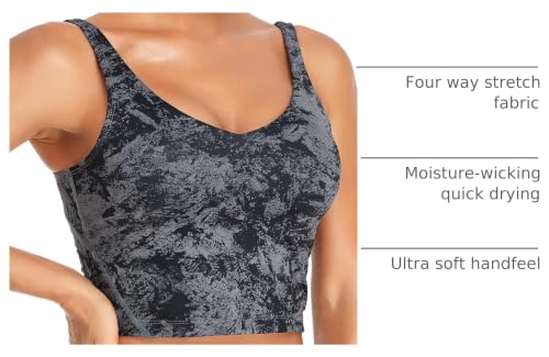 Longline Sports Bra for Women - Padded Crop Tank Top - X-Small Heart Black Carbon