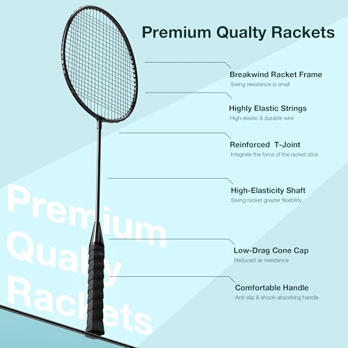 Lightweight Badminton Racket Set - 6 Rackets & 12 Birdies - 2 Colors