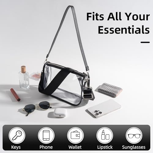Clear Stadium Purse for Women - Approved Crossbody Bag - Black
