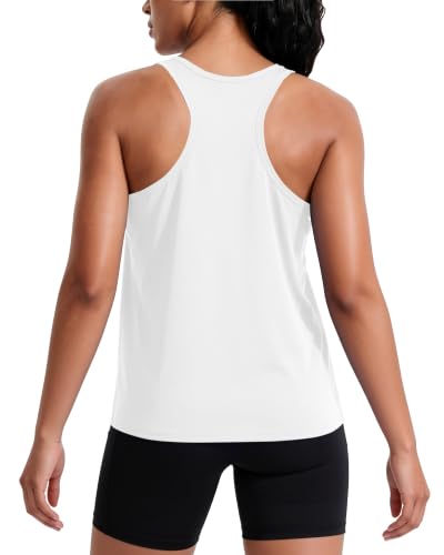 QILORA Womens Crop Workout Tank Top - White Medium Racerback Athletic Top
