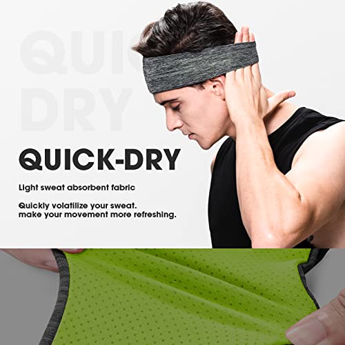 Men's Sweat Wicking Headbands - 3-Pack Black Head Band Set