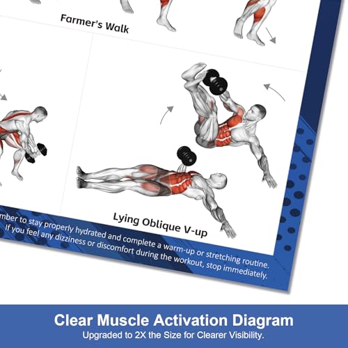 Dumbbell Workout Poster Set (2 Pack) - 44 Exercises, 18" x 24"