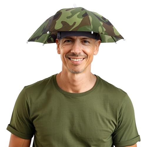 Windy City Novelties 13” Hands-Free Umbrella Hat – Camouflage, Sun & Rain Protection