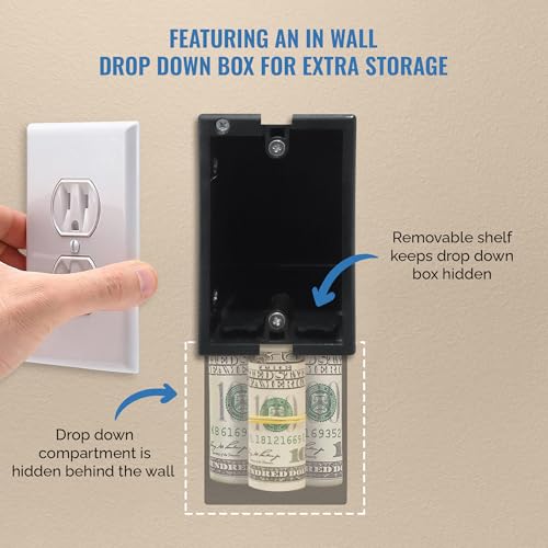 Wall Outlet Safe - Hidden Diversion Safe (Simple Install, Magnetically Attaches For Quick Access) Hiding Places for Valuables | Hide in Plain Sight Key Money Jewelry Cash Holder Safes Outlet Safe Box