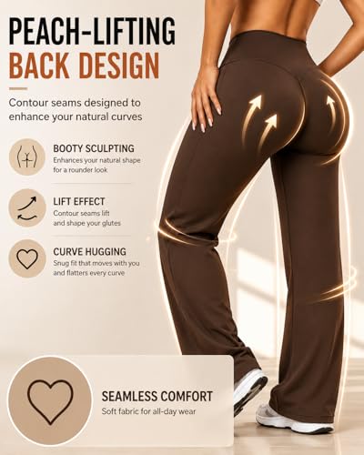 BumpGlow Women's Brown High Waist Wide Leg Yoga Pants - Small Workout Leggings