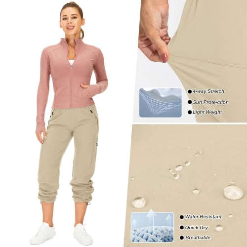 Toomett Women's Hiking Cargo Pants UPF 50 Quick Dry Medium Light Khaki