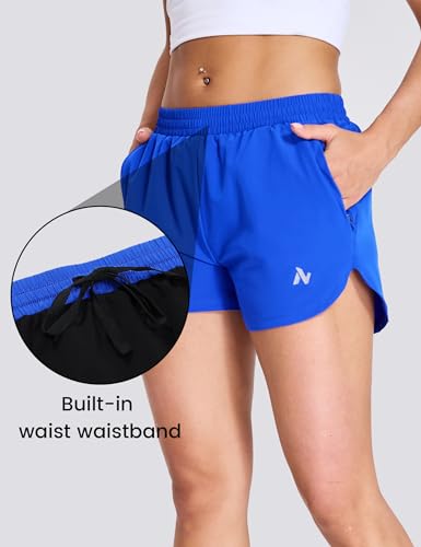 Nepest Women's Running Shorts with Mesh Liner - Elastic Waist, Quick Dry, Medium, A-royal Blue/Black