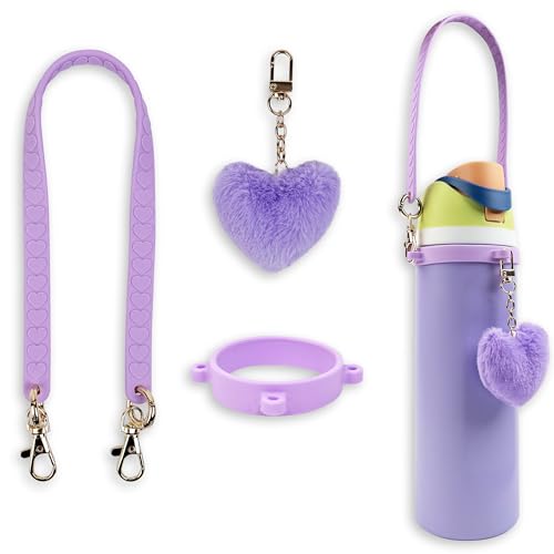Handle Strap and Heart Charm Set for Owala Water Bottles - Purple