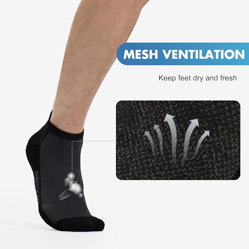 Men's Athletic Ankle Socks - Moisture Wicking, Anti-Odor, Large, Black - 8 Pack