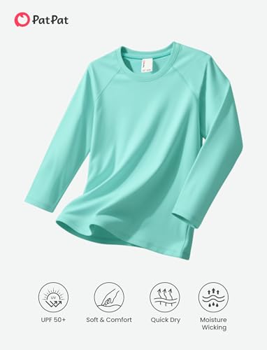 PATPAT Boys UPF 50+ Rash Guard Swim Shirt Long Sleeve Turquoise 7-8 Years