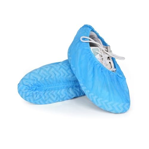 X-Large 200 Count Shoe Covers Disposable Non-Slip, Premium Cloth Boot Covers, Slip-resistant, Durable, Breathable, Non-toxic, Recyclable, Stretchable Fits Up to Size 13 US Men - Blue