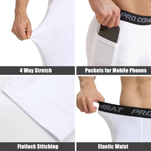 Men's Compression Pants with Pockets - Medium White Athletic Leggings