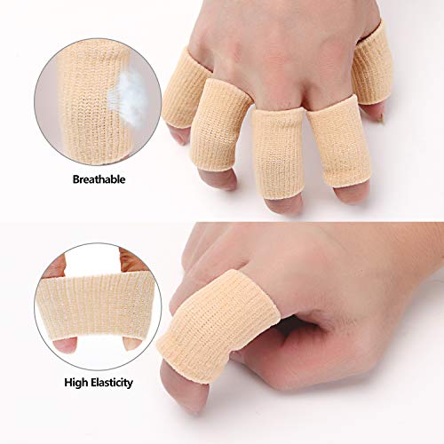 20 Pieces Finger Compression Sleeves - Elastic Thumb Brace for Arthritis Pain Relief - Beige