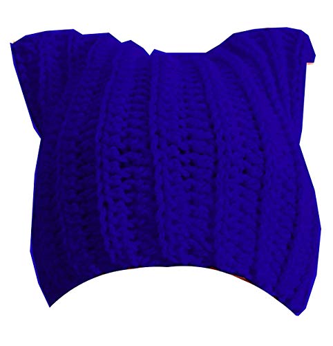 Knitted Cat Ear Beanie Hat - Women's One Size Large - Blue