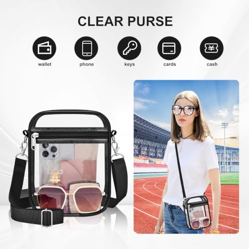 Clear Stadium Bag - Small Women's See-Through Crossbody Purse - Black