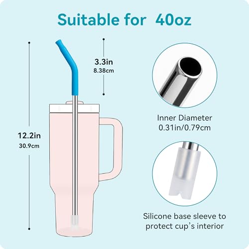 Straight Metal Straws for 40 Oz Stanley Tumblers - 4 Colors