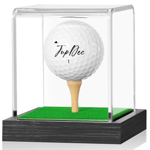 JupDec Black Golf Ball Display Case - Acrylic & Wood Stand, Single Ball Storage