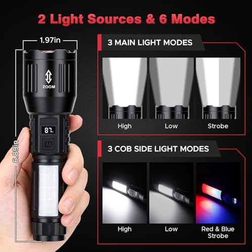 XL 2 Pack Rechargeable 1,500,000 Lumen LED Flashlights with 6 Modes, Zoom, COB Side Light – Sogidon