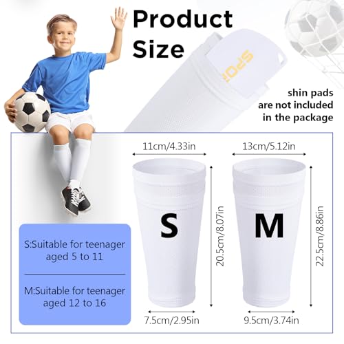 Compression Soccer Shin Guard Sleeves with Pocket - White, Small