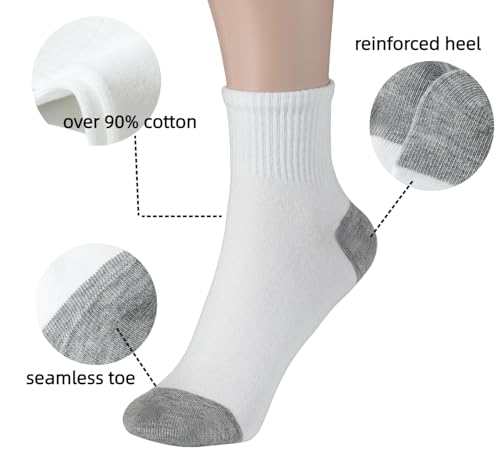 6 Pairs White Ankle Socks - Soft Cotton, Breathable Athletic Socks