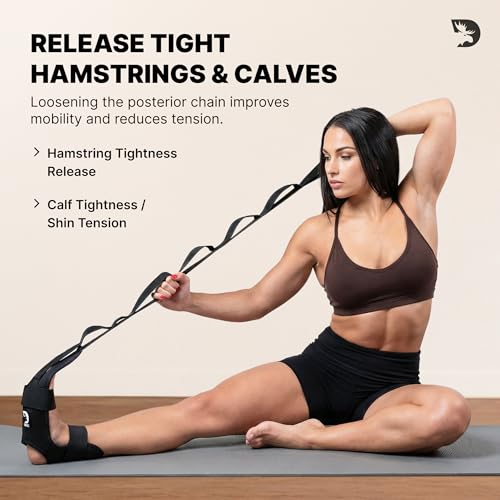 Adjustable Foot & Calf Stretcher with Padded Strap - Black