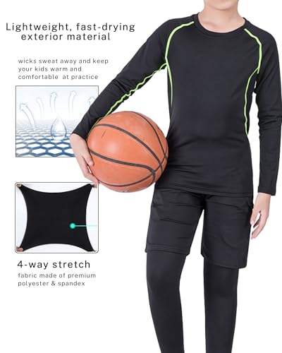 Youth Boys & Girls Long Sleeve Compression Shirts - Small Green Line