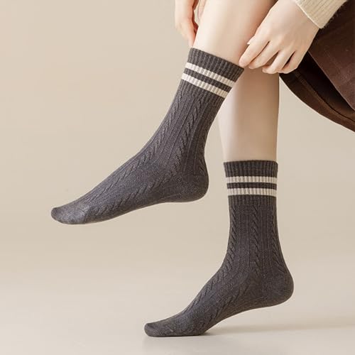 Wool Blend Socks for Women - Soft Breathable Crew Socks, Stripe-3 White