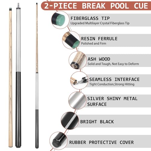 Kmise Carbon Fiber Break Cue 57 Inch, 21oz Low Deflection Billiard Stick, Silver