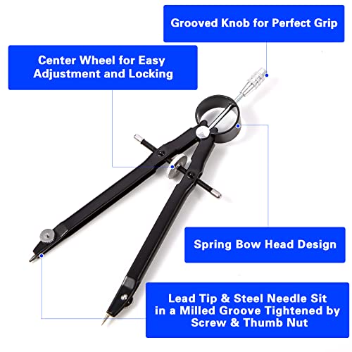2-Piece Metal Geometry Compass Set - Professional Drafting & Drawing Tool