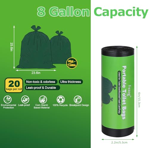 Portable Toilet Bags - 8 Gallon Camping Toilet Bags - Black, 40PCS