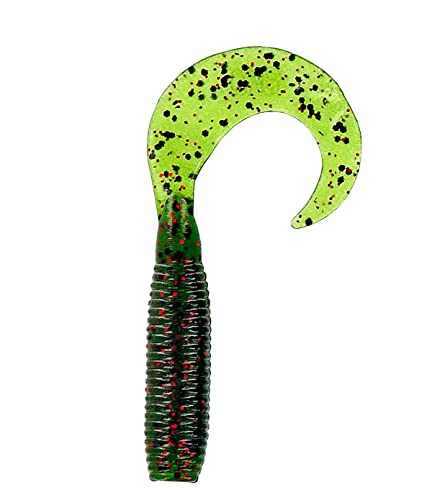 5" Single Tail Grub Soft Plastic Fishing Lure - Watermelon w/ Black & Red