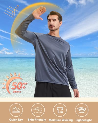 Men's Long Sleeve Quick Dry UV Protection Workout T-Shirt - Large Black