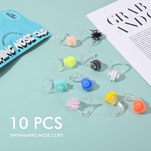Swimming Nose Clip Set - 10 Silicone Waterproof Plugs with Storage Bag