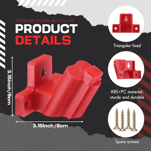12 Packs Tool Holder Mount Drill Tool Hanger Compatible with Milwaukee M12 12V Wall Mount Drill Organizer Utility Storage Rack