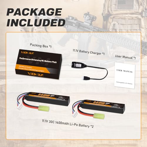 11.1V 1400mAh Airsoft Battery 30C Mini Tamiya Plug - 2 Pack