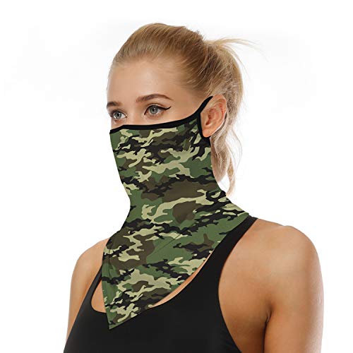 Neck Gaiter Face Mask - UV Protection, Ear Loop - Green & Black