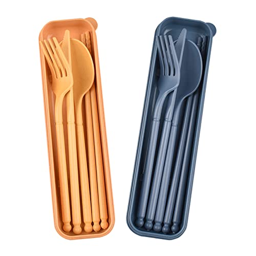 Camping Utensil Set with Case - Yellow & Blue Portable Cutlery