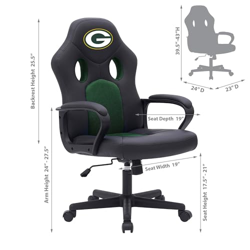 Vision Game Chair - Green Bay Packers, Black, 23 x 24 x 40-43 in