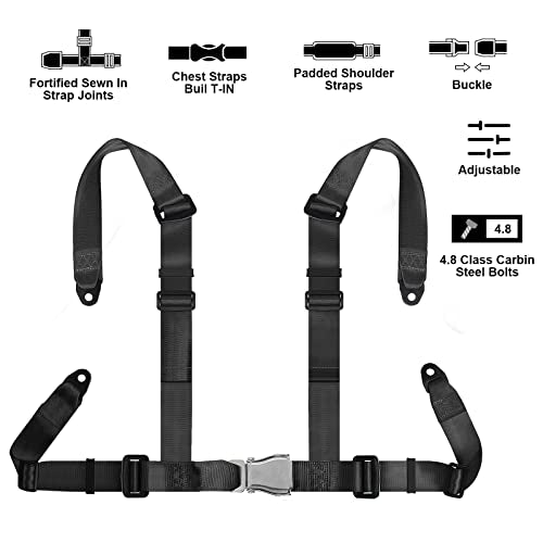 Yakitoko Universal 4 point Safety Harness Set 2" Fits Go Kart,UTV,ATV,Racing Black