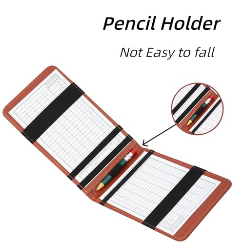Golf Scorecard Holder - PU Leather Yardage Book Cover, Brown
