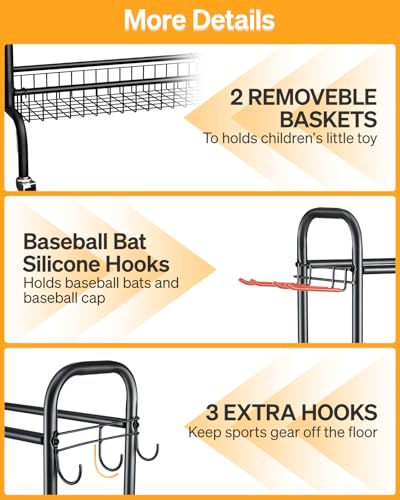 4-Tier Heavy-Duty Ball Storage Rack with Wheels & Baskets