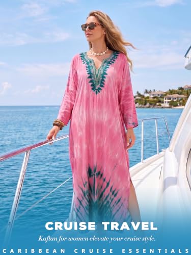 Antfuny Women Moomoo Dress Beach Cover Up Pink Tie Dye Kaftan Nightgown Plus Size