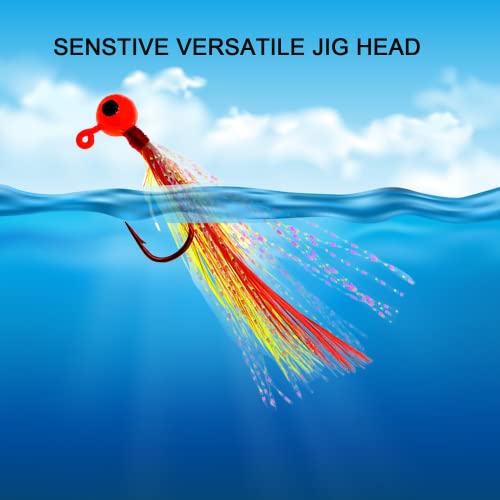 Fishing Jigs Kit - 10pcs Bucktail Jigs with Marabou Feathers