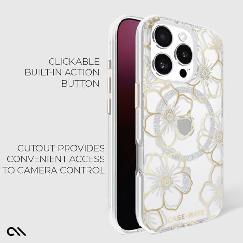 Case-Mate Floral Gems iPhone 16 Pro Max Case - Sparkling Rhinestones, 12ft Drop Protection, MagSafe Compatible