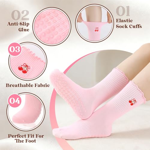6 Pairs Colorful Grippy Socks for Women - Cute Pilates Gift